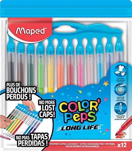 Maped M845045 - Filzstifte Color'Peps, Long Life, Innovation, mehrere Farben, 12 Stück von Maped