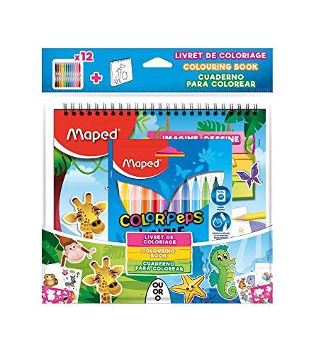 Maped M845432 - Kreativ-Buch Color'Peps, inklusiv Filzstifte Jungle, mehrere Farben, 12 Stück von Maped