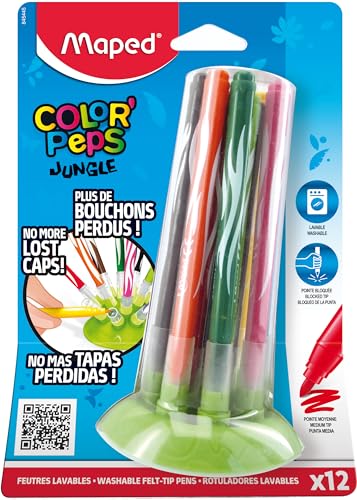 Maped M845445 - Filzstifte Color Peps Jungle Innovation, 12 Stück auf Stiftehalter von Maped
