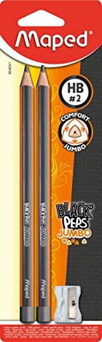 Maped M854041 - Bleistift Black Peps Jumbo, inklusiv Anspitzer, 2 Stück grau/orange 3-teiliges Set von Maped