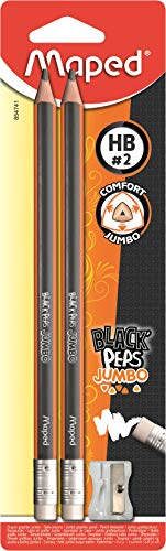 Maped M854741 - Bleistift Black Peps Jumbo mit Radiergummikopf inklusiv Anspitzer, 2 Stück von Maped Helix USA