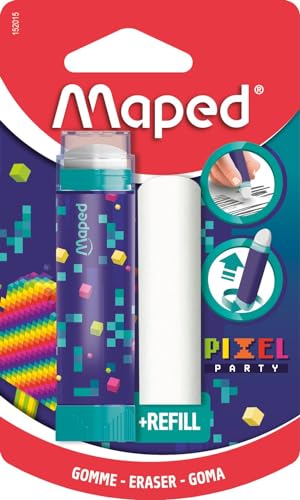 Maped - Rohrradierer Pixel Party – Radiergummi geschützt, effizient und präzise – Drehsystem sehr praktisch – ohne PVC und Phthalat – Nachfüllpack im Lieferumfang enthalten von Maped