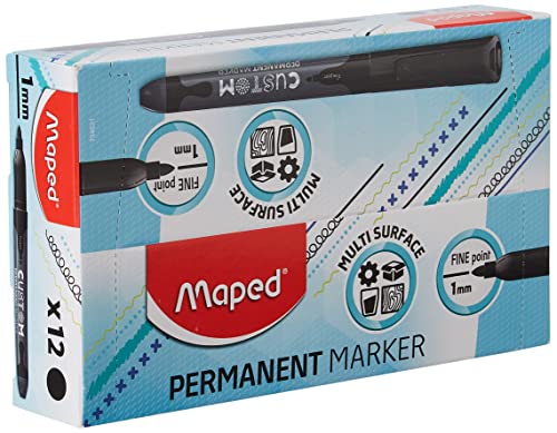 Maped – Schulmaterial – Klassischer Permanentmarker – 1 Packung mit 12 schwarzen Markern – Leuchtende Farbe – Schnelle Tintentrocknung – Feine ovale Spitze – Austrocknungsbeständig Maped – Schulmaterial – Klassischer Permanentmarker – 1 Packung mit 12 schwarzen Markern – Leuchtende Farbe – Schnelle Tintentrocknung – Feine ovale Spitze – Austrocknungsbeständig von Maped