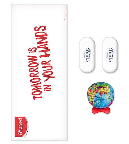 Maped - Set mit 1 Bleistiftspitzer Globus und 2 Radiergummi, weiß, weiche Haptik, für Weichheit und Komfort Maped - Set mit 1 Bleistiftspitzer Globus und 2 Radiergummi, weiß, weiche Haptik, für Weichheit und Komfort von Maped