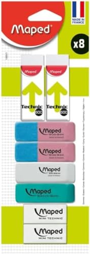 Maped - Set mit 8 verschiedenen Radiergummis – Mini weiße Radiergummis – Dust Free Radiergummis ohne Phthalate – Radiergummis zum Zeichnen – Radiergummis hergestellt in Frankreich Maped - Set mit 8 verschiedenen Radiergummis – Mini weiße Radiergummis – Dust Free Radiergummis ohne Phthalate – Radiergummis zum Zeichnen – Radiergummis hergestellt in Frankreich von Maped