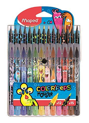Maped 984718 - Stifte-Set COLOR'PEPS MONSTER Filzstifte x12 + Buntstifte x15, mehrfarbig, 27 Stück (1er Pack) von Maped