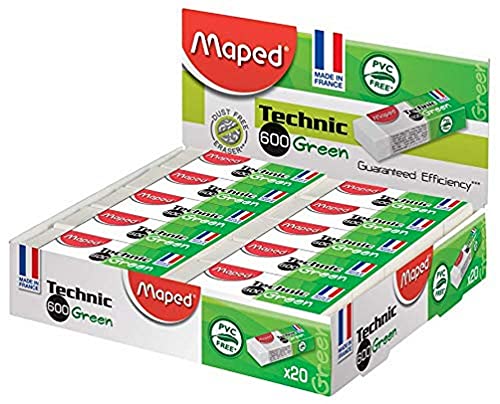 MAPED Radiergummi Technic 600 Green – hergestellt in Frankreich – 20 Stück von Maped