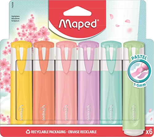 Maped - Textmarker, Leuchtmarker FLUO PEPS PASTELL - x6 Marker - in den trendigen Pastell-Tönen von Maped