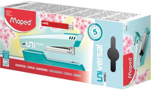 Maped - Universal-Heftgerät aus Metall – Heftgerät + Nieten – kompatibel mit Heftklammern Nr. 24/6 und 26/6 – Kapazität 20 bis 25 Blatt – mit 400 Heftklammern 26/6 inklusive – Farbe Pastellblau Maped - Universal-Heftgerät aus Metall – Heftgerät + Nieten – kompatibel mit Heftklammern Nr. 24/6 und 26/6 – Kapazität 20 bis 25 Blatt – mit 400 Heftklammern 26/6 inklusive – Farbe Pastellblau von Maped