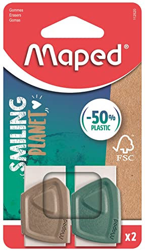 Maped - der ökologisch nachhaltige Radierer SMILING PLANET x2 - aus FSC-zertifizeirtem Kautschuk - Schuber aus Holzfaserverbundstoff - ergonomische Griffform des Schubers Maped - der ökologisch nachhaltige Radierer SMILING PLANET x2 - aus FSC-zertifizeirtem Kautschuk - Schuber aus Holzfaserverbundstoff - ergonomische Griffform des Schubers von Maped