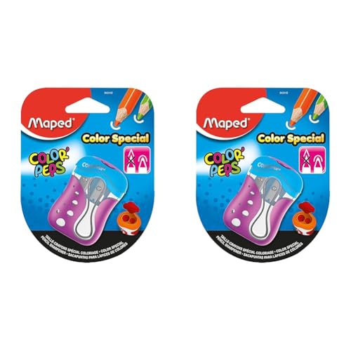 Maped - ergonomischer Anspitzer COLOR'PEPS für 2 Stiftgrößen inkl. Auffangdose - speziell für Buntstifte - für dünne Stifte Ø < 8 mm/für dicke Stifte Ø < 11 mm (Packung mit 2) von Maped
