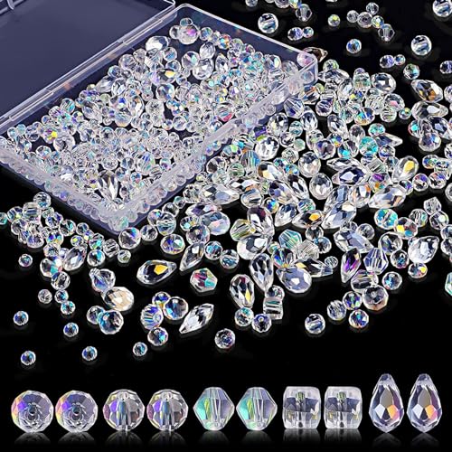800 Stück Glasperlen zum Auffädeln Facettierte Perlen Glasperlen Crystal Beads Perlen zum Bastel Kristall Glasperlen Kit für Basteln Schmuckherstellung, DIY Halsketten, Armbänder, Ohrringe(4/6/8mm) von Maple Plentiful