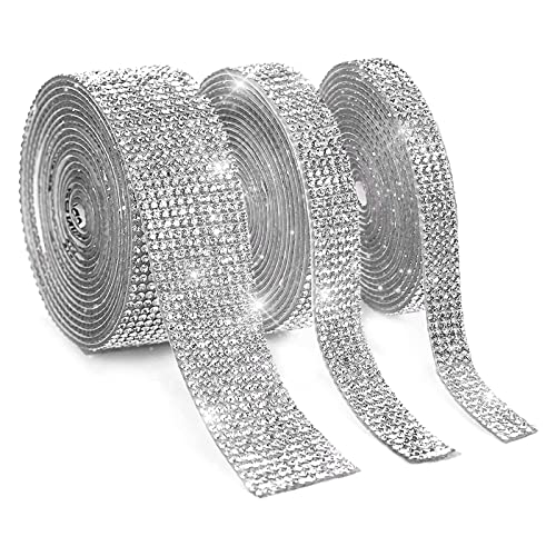 Selbstklebende Glitzer Strass Kristall Aufkleber Selbstklebende Kristall Strass Diamant Rollenband Glitzersteine Selbstklebend Silber mit 2 mm Strass für Auto Handwerk Hochzeit Dekoration, 3 Rollen von Maple Plentiful