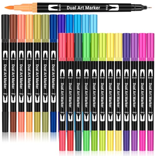 Maqhpu Filzstifte, Schultüte Füllung, Einschulung Mädchen Junge, 24 Farben Dual Brush Pen Feine Spitze & Pinsel Spitze, Filzstifte Dicke und Dünne für Erwachsene und Kinder, Mitgebsel Kindergeburtstag von Maqhpu