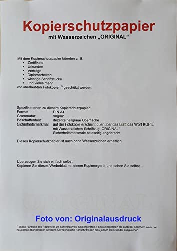 Kopierschutzpapier, DIN A4, 90g/m², 500 Blatt, mit Wasserzeicheneffekt Kopierschutzpapier, DIN A4, 90g/m², 500 Blatt, mit Wasserzeicheneffekt von MarBet Media