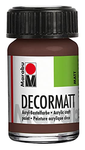 Marabu 14010039040 - Decormatt Acryl Mittelbraun 040, 15 ml, samtmatte Acrylfarbe auf Wasserbasis, cremig und farbintensiv, speichelfest, wetterfest, zum freien Malen und Schablonieren von Marabu