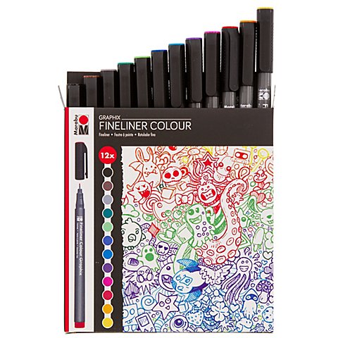 Graphix Fineliner Colour "Doodle Supreme", 12 Stifte von Marabu