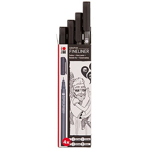Graphix Fineliner, schwarz, 4 Stifte von Marabu