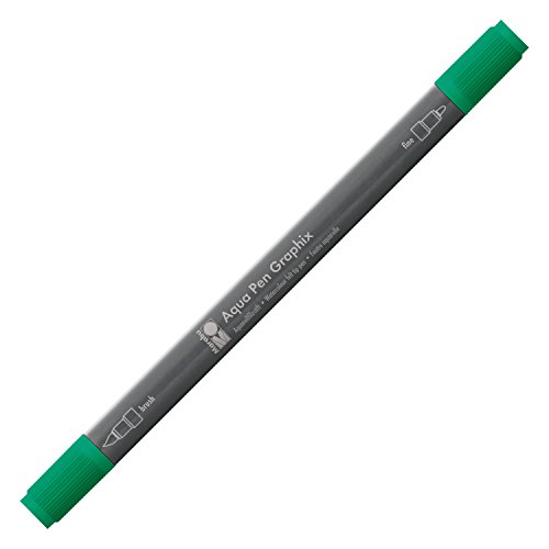 Marabu 01450003068 - Aqua Pen Graphix dunkelgrün, Aquarellfilzstifte mit brillanter Farbe, wasserbasierte, lichtbeständige Pigmenttusche, mit Doppelspitze, aquarellierbar auf Aquarellpapier von Marabu
