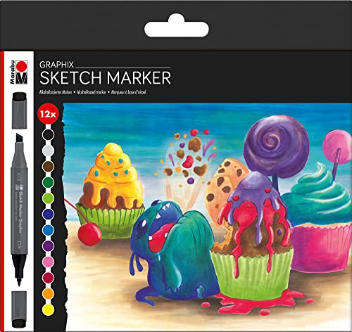 Marabu 0148000000100 - Sketch Marker Graphix 12er Set Sugarholic, japanische Doppelspitze 1-7 mm Keilspitze und 1 mm fein, brillant, schnelltrocknende, alkoholbasierte Tinte, geruchsarm und wasserfest Marabu 0148000000100 - Sketch Marker Graphix 12er Set Sugarholic, japanische Doppelspitze 1-7 mm Keilspitze und 1 mm fein, brillant, schnelltrocknende, alkoholbasierte Tinte, geruchsarm und wasserfest von Marabu