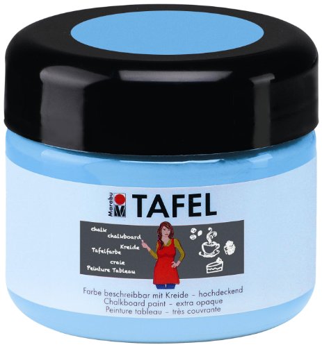 Marabu 02590025141 - Tafelfarbe himmelblau 225 ml, deckende Acrylfarbe auf Wasserbasis, nach Trocknung mit Tafelkreide beschreibbar und Wasser abwischbar, geeignet für Wand, Metall und Keilrahmen von Marabu