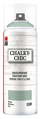 Marabu 02630018159 - Chalky Chic Spray, mistel 400 ml, deckende, matte Kreide-Sprühfarbeauf Wasserbasis, für samtweiche Oberfläche auf Holz, Metall und Kunststoff, Used Look durch Anschleifen von Marabu