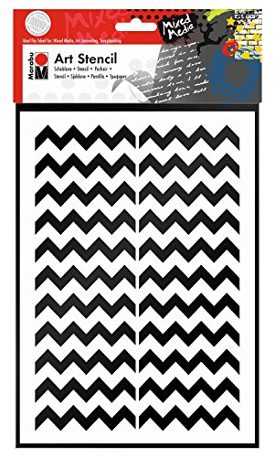 Marabu 0285000000002 - Art Stencil, Motivschablone für effektvolles Schablonieren auf Papier, Keilrahmen, Holz und Textilien, PVC - frei, lasergeschnitten, wiederverwendbar, DIN A4, Chevron Pattern von Marabu