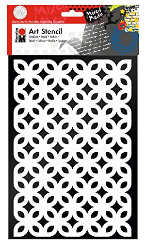 Marabu 0285000000004 - Art Stencil, Motivschablone für effektvolles Schablonieren auf Papier, Keilrahmen, Holz und Textilien, PVC - frei, lasergeschnitten, wiederverwendbar, DIN A4, Retro Flowers von Marabu