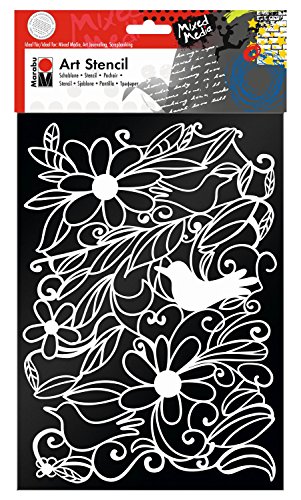 Marabu 0285000000005 - Art Stencil, Motivschablone für effektvolles Schablonieren auf Papier, Keilrahmen, Holz und Textilien, PVC - frei, lasergeschnitten, wiederverwendbar, DIN A4, Blooming Garden Marabu 0285000000005 - Art Stencil, Motivschablone für effektvolles Schablonieren auf Papier, Keilrahmen, Holz und Textilien, PVC - frei, lasergeschnitten, wiederverwendbar, DIN A4, Blooming Garden von Marabu