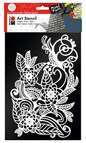 Marabu 0285000000006 - Art Stencil, Motivschablone für effektvolles Schablonieren auf Papier, Keilrahmen, Holz und Textilien, PVC - frei, lasergeschnitten, wiederverwendbar, DIN A4, Zentangle von Marabu