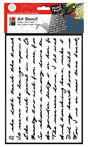 Marabu 0285000000007 - Art Stencil, Motivschablone für effektvolles Schablonieren auf Papier, Keilrahmen, Holz und Textilien, PVC - frei, lasergeschnitten, wiederverwendbar, DIN A4, Script von Marabu