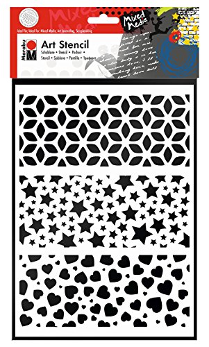 Marabu 0285000000009 - Art Stencil, Motivschablone für effektvolles Schablonieren auf Papier, Keilrahmen, Holz und Textilien, PVC - frei, lasergeschnitten, wiederverwendbar, DIN A4, Modern Combination von Marabu