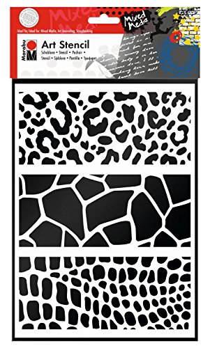 Marabu 0285000000010 - Art Stencil, Motivschablone für effektvolles Schablonieren auf Papier, Keilrahmen, Holz und Textilien, PVC - frei, lasergeschnitten, wiederverwendbar, DIN A4, Animal Print von Marabu