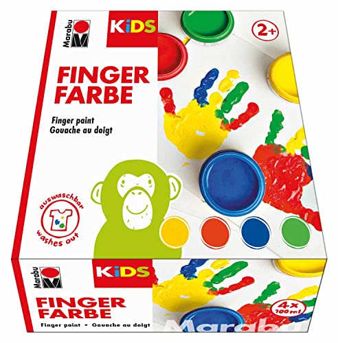 Marabu 0303000000080 - Kids Fingerfarbe Set mit 4 leuchtenden Farben á 100 ml, parabenfrei, vegan, laktosefrei, glutenfrei, geeignet zum Malen in Kindergarten, Schule, Therapie und zu Hause Marabu 0303000000080 - Kids Fingerfarbe Set mit 4 leuchtenden Farben á 100 ml, parabenfrei, vegan, laktosefrei, glutenfrei, geeignet zum Malen in Kindergarten, Schule, Therapie und zu Hause von Marabu