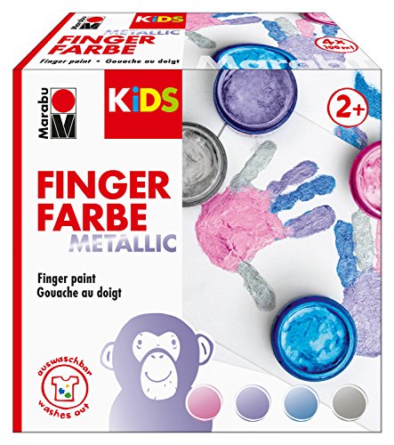 Marabu 0303000000084 - Kids Fingerfarbe Set mit 4 Metallic Farben á 100 ml, vegan, parabenfrei, laktosefrei, glutenfrei, zum Malen in Kindergarten, Schule, Therapie und zu Hause - Metalliceffekt Marabu 0303000000084 - Kids Fingerfarbe Set mit 4 Metallic Farben á 100 ml, vegan, parabenfrei, laktosefrei, glutenfrei, zum Malen in Kindergarten, Schule, Therapie und zu Hause - Metalliceffekt von Marabu