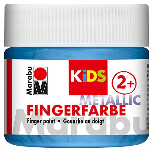 Marabu 03030050752 - Kids Fingerfarbe metallic blau 100 ml, Fingermalfarbe auf Wasserbasis, parabenfrei, vegan, laktosefrei, glutenfrei, zum Malen in Kindergarten, Schule, Therapie und zu Hause von Marabu