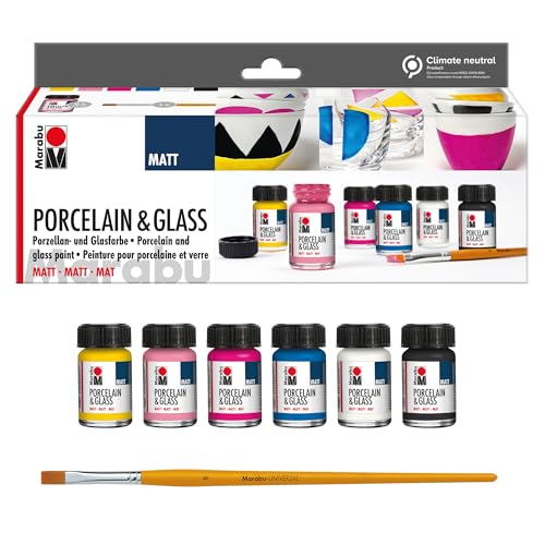 Marabu 1116000000087 - Porcelain & Glass Starter Set Matt, Porzellan- und Glasfarbe auf Wasserbasis, spülmaschinenfest ohne Einbrennen, 6 x 15 ml Farbe und Pinsel Marabu 1116000000087 - Porcelain & Glass Starter Set Matt, Porzellan- und Glasfarbe auf Wasserbasis, spülmaschinenfest ohne Einbrennen, 6 x 15 ml Farbe und Pinsel von Marabu