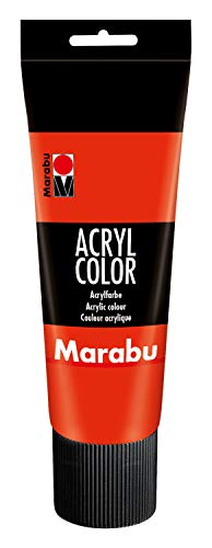 Marabu 12010025006 - Acryl Color zinnoberrot 225 ml, cremige Acrylfarbe auf Wasserbasis, schnell trocknend, lichtecht, wasserfest, zum Auftragen mit Pinsel und Schwamm auf Leinwand, Papier und Holz von Marabu