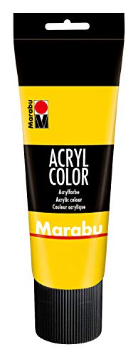Marabu 12010025019 - Acryl Color gelb 225 ml, cremige Acrylfarbe auf Wasserbasis, schnell trocknend, lichtecht, wasserfest, zum Auftragen mit Pinsel und Schwamm auf Leinwand, Papier und Holz von Marabu
