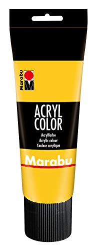 Marabu 12010025021 - Acryl Color mittelgelb 225 ml, cremige Acrylfarbe auf Wasserbasis, schnell trocknend, lichtecht, wasserfest, zum Auftragen mit Pinsel und Schwamm auf Leinwand, Papier und Holz von Marabu