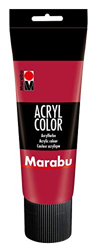 Marabu 12010025032 - Acryl Color karminrot 225 ml, cremige Acrylfarbe auf Wasserbasis, schnell trocknend, lichtecht, wasserfest, zum Auftragen mit Pinsel und Schwamm auf Leinwand, Papier und Holz von Marabu