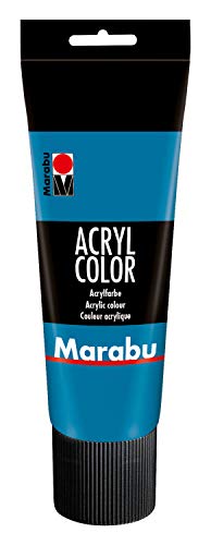 Marabu 12010025056 - Acryl Color cyan 225 ml, cremige Acrylfarbe auf Wasserbasis, schnell trocknend, lichtecht, wasserfest, zum Auftragen mit Pinsel und Schwamm auf Leinwand, Papier und Holz von Marabu