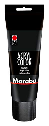 Marabu 12010025073 - Acryl Color schwarz 225 ml, cremige Acrylfarbe auf Wasserbasis, schnell trocknend, lichtecht, wasserfest, zum Auftragen mit Pinsel und Schwamm auf Leinwand, Papier und Holz von Marabu