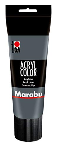 Marabu 12010025079 - Acryl Color dunkelgrau 225 ml, cremige Acrylfarbe auf Wasserbasis, schnell trocknend, lichtecht, wasserfest, zum Auftragen mit Pinsel und Schwamm auf Leinwand, Papier und Holz von Marabu
