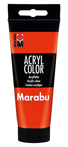 Marabu 12010050006 - Acryl Color zinnoberrot 100 ml, cremige Acrylfarbe auf Wasserbasis, schnell trocknend, lichtecht, wasserfest, zum Auftragen mit Pinsel und Schwamm auf Leinwand, Papier und Holz von Marabu