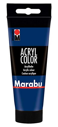 Marabu 12010050053 - Acryl Color dunkelblau 100 ml, cremige Acrylfarbe auf Wasserbasis, schnell trocknend, lichtecht, wasserfest, zum Auftragen mit Pinsel und Schwamm auf Leinwand, Papier und Holz von Marabu