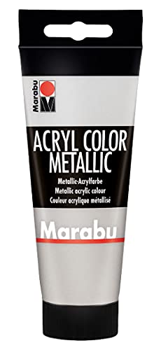 Marabu 12010050082 - Acryl Color silber 100 ml, cremige Acrylfarbe auf Wasserbasis, schnell trocknend, lichtecht, wasserfest, zum Auftragen mit Pinsel und Schwamm auf Leinwand, Papier und Holz von Marabu