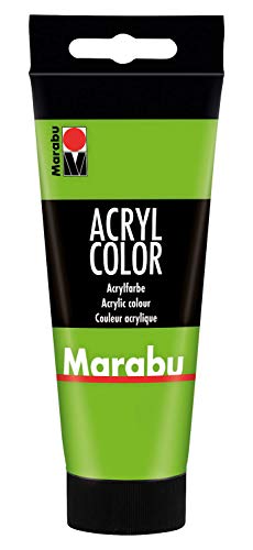 Marabu 12010050282 - Acryl Color blattgrün 100 ml, cremige Acrylfarbe auf Wasserbasis, schnell trocknend, lichtecht, wasserfest, zum Auftragen mit Pinsel und Schwamm auf Leinwand, Papier und Holz von Marabu