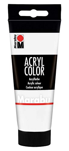 Marabu 12010050070 - Acryl Color weiß 100 ml, cremige Acrylfarbe auf Wasserbasis, schnell trocknend, lichtecht, wasserfest, zum Auftragen mit Pinsel und Schwamm auf Leinwand, Papier und Holz von Marabu