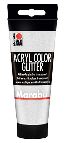 Marabu 12010050582 - Acryl Color glitter silber 100 ml, cremige Acrylfarbe auf Wasserbasis, schnell trocknend, lichtecht, wasserfest, zum Auftragen mit Pinsel und Schwamm auf Leinwand, Papier und Holz von Marabu